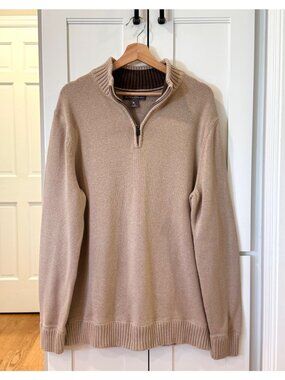 Eddie Bauer Quarter Zip Sweater Mens XL Tan Brown Cotton Mock Neck Gorpcore Fall
